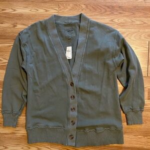 Aerie Fleece Button-Up Cardigan in Olive Fun